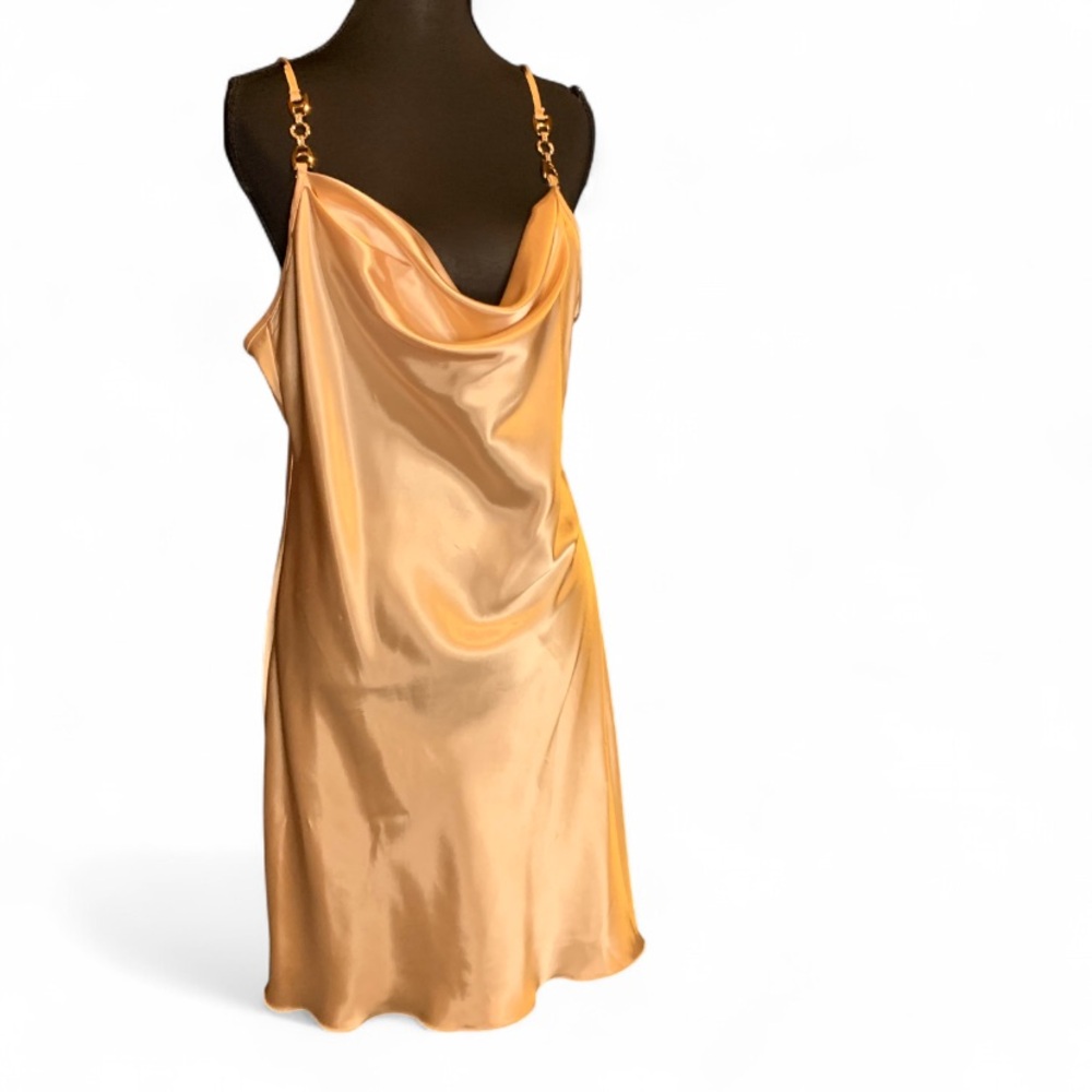 PLUS-Elegant Satin Slip Dress in Gold